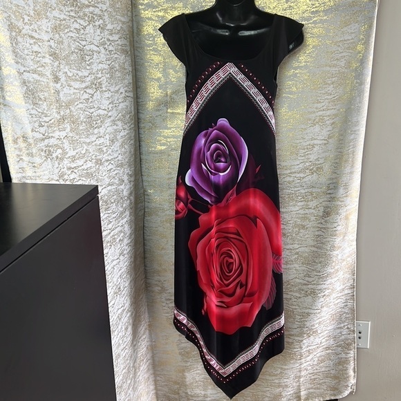 Asymmetrical Women’s Black/Red Rose And Purple Sundress - Picture 10 of 15